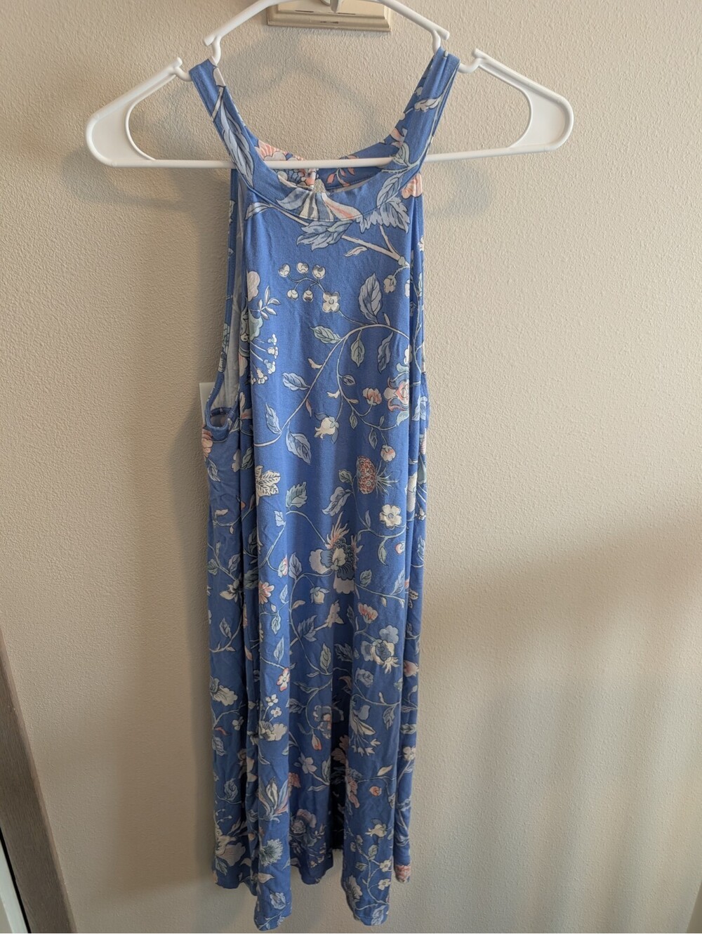 Loft Women's Small Blue Floral Midi Dress Keyhole Back Sleeveless